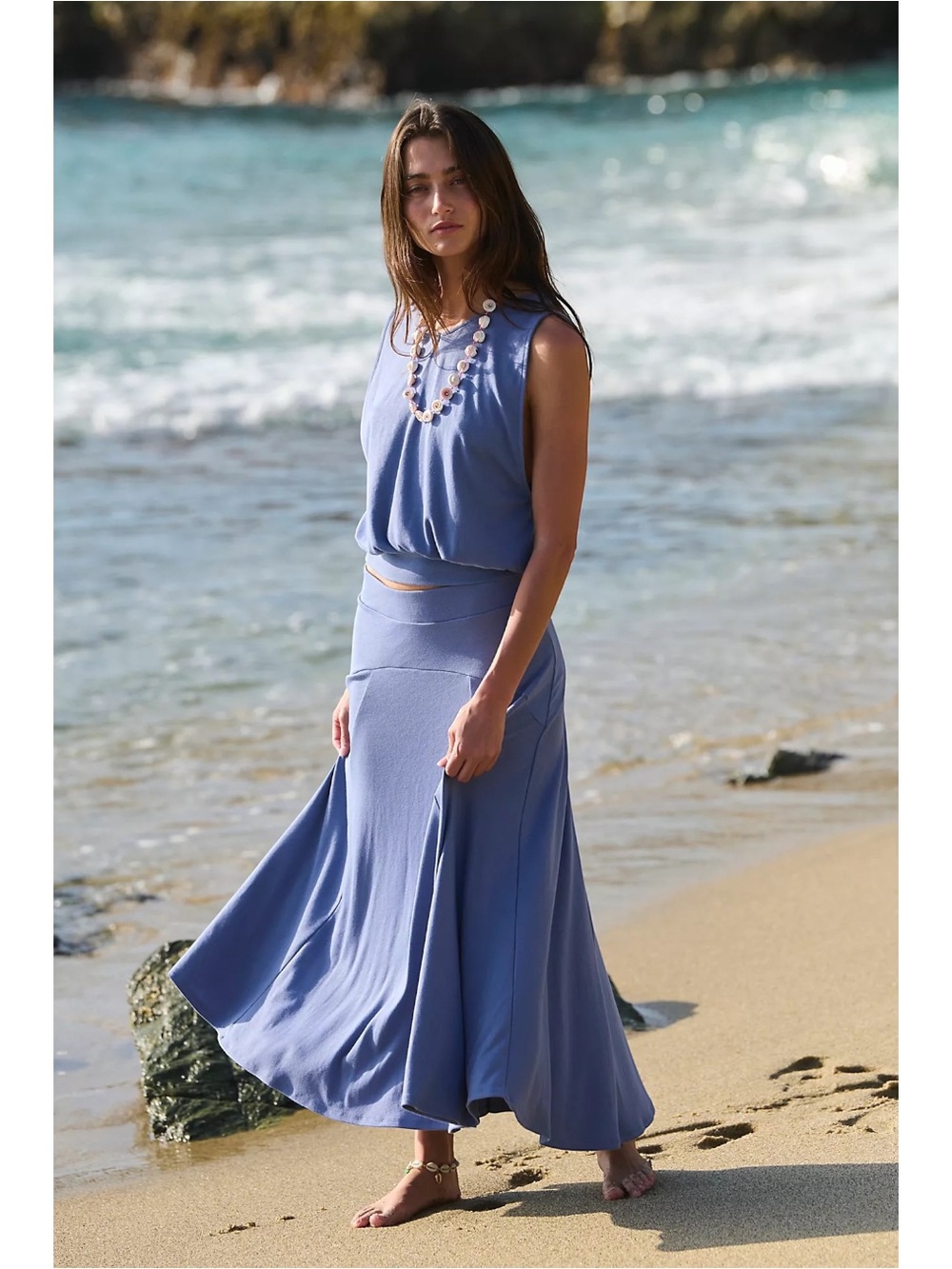 Free People Good Feels Bristol Maxi Skirt Top Set Rainfall Blue Size Medium NWT